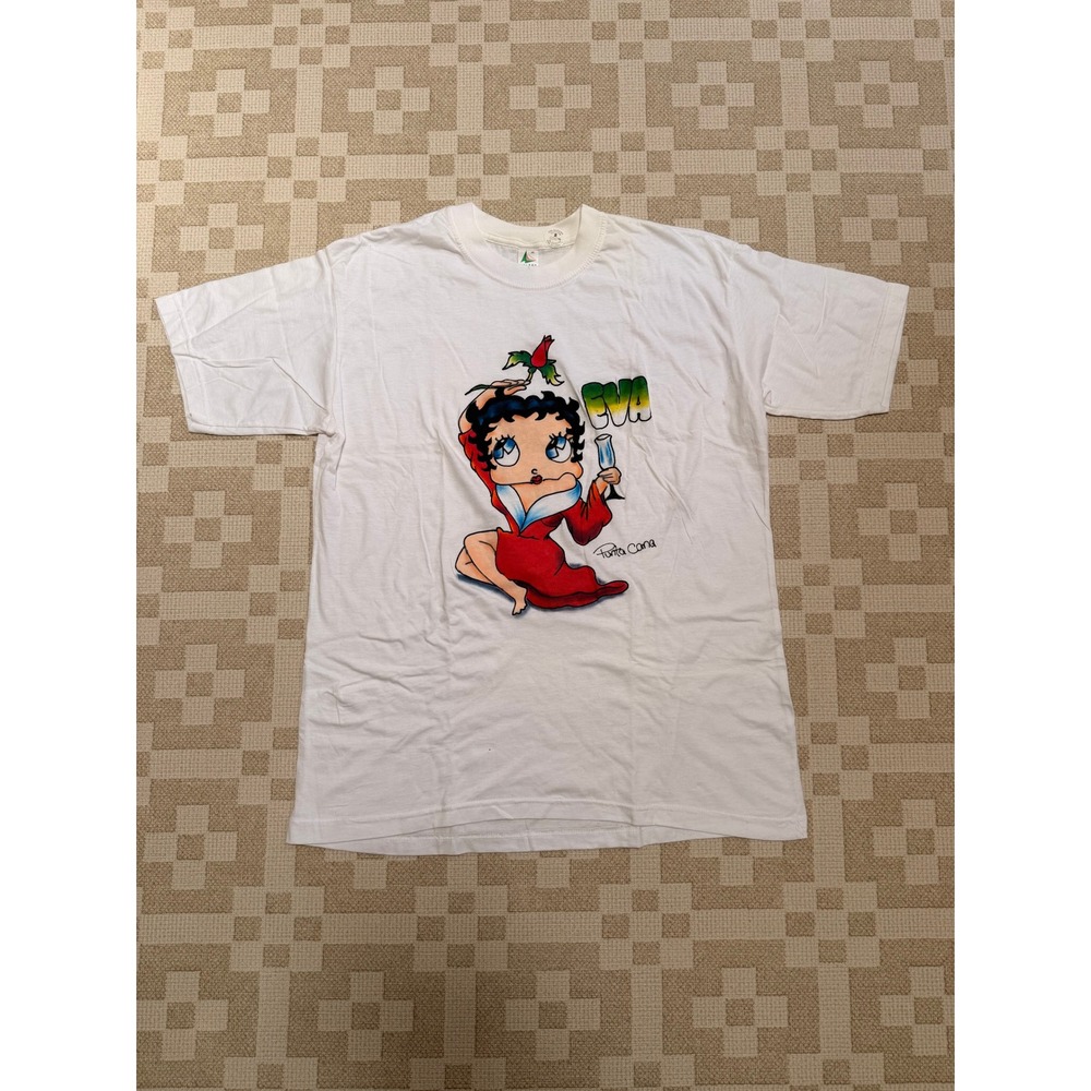 Vintage Betty Boop Hand Painted Custom T-Shirt White Mens XL Punta Cana
